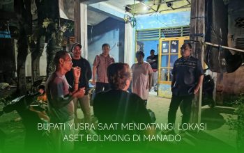 Bupati Yusra Alhabsyi saat mengunjungi warga yang menempati aset lahan milik Pemkab Bolmong