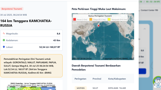 BMKG Rilis 10 Wilayah Indonesia Berpotensi Sunami Pasca Gempa Rusia Magnitudo 8,7,  Ada Kabupaten Talaud