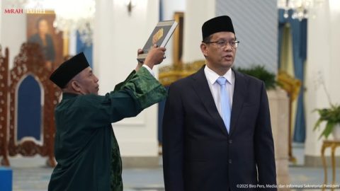 Pengambilan Sumpah kepada Purbaya Yudhi Sadewa menjadi Menteri Keuangan, menggantikan Sri Mulyani. Sumber: Sekretariat Presiden