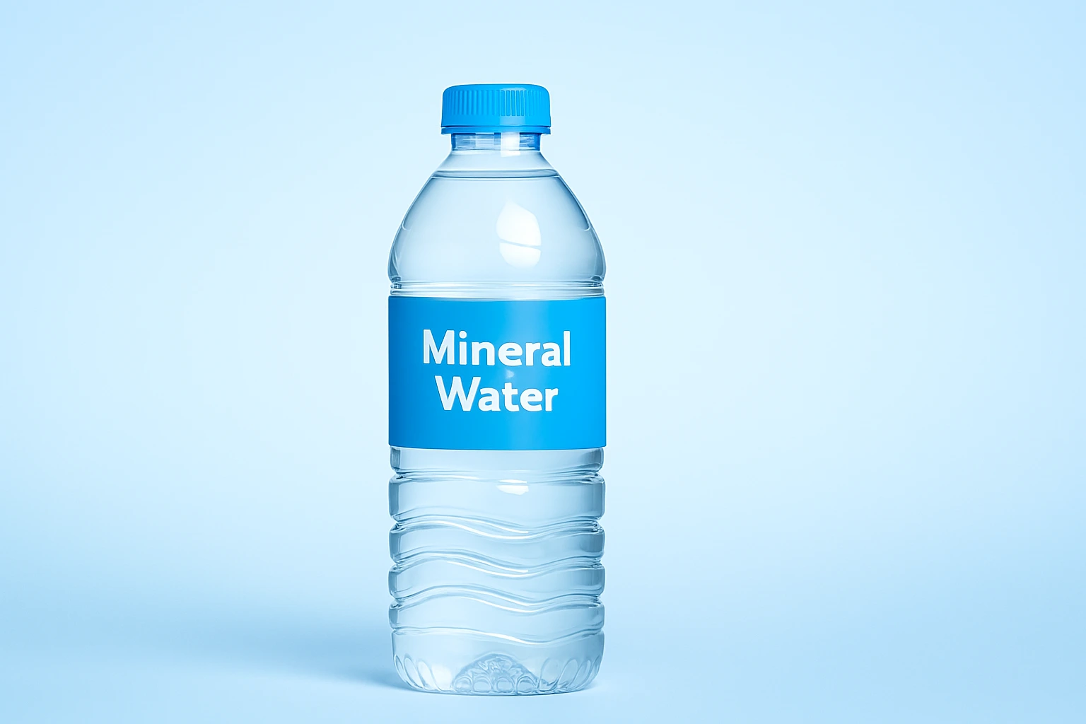 Air Mineral, Demineral, Alami, dan Embun: Ini Perbedaan Jenis AMDK di Indonesia 1 Botol air mineral dalam kemasan plastik transparan dengan label biru bertuliskan "Mineral Water". Desain sederhana ini mencerminkan kesegaran dan kemurnian, namun publik perlu memahami bahwa sumber air bisa berasal dari sumur bor, bukan selalu dari mata air pegunungan.