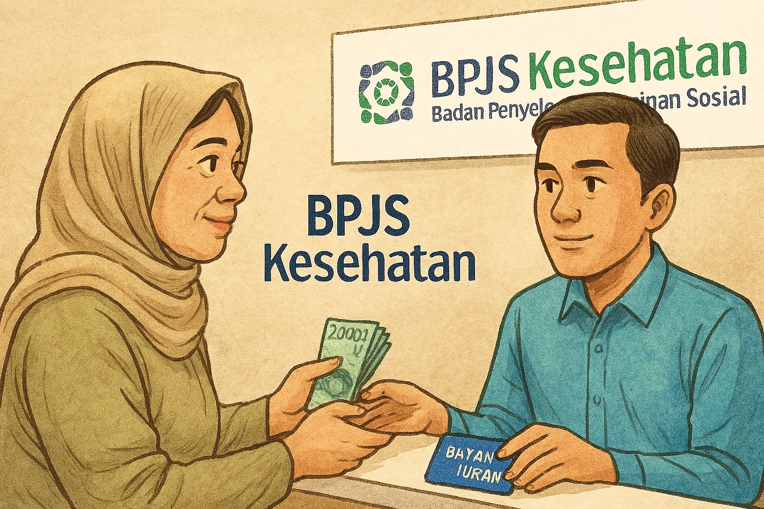 Kabar Baik untuk Warga Sulut: Pemerintah Hapus Tunggakan BPJS Kesehatan Mulai November 2025, Ini Syaratnya  1 Ilustrasi seorang warga membayar tunggakan iuran BPJS Kesehatan di loket layanan, sebagai bagian dari proses verifikasi sebelum pemutihan iuran mulai November 2025.