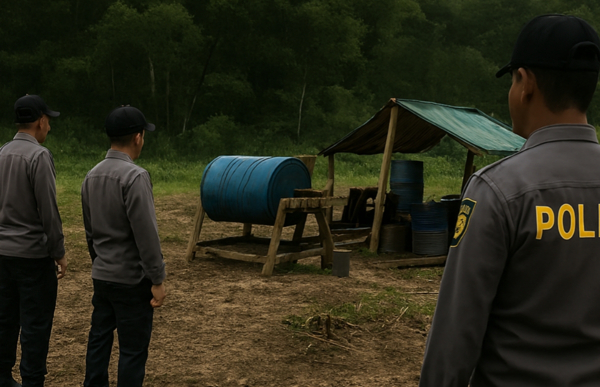 Ilustrasi personil Polres Bolmong memeriksa lokasi pengolahan emas diduga ilegal di Desa Tapadaka, Kecamatan Dumoga Tenggara. Aktivitas ini dikeluhkan warga karena limbahnya mengancam lahan pertanian dan diduga mengandung sianida.