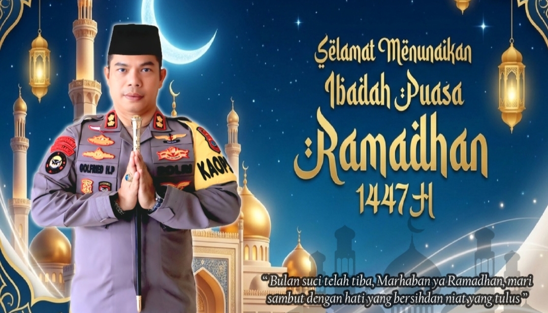 Kapolres Boltim AKBP Golfried Hasiholan menyampaikan ucapan selamat Ramadhan 1447 H sekaligus mengajak masyarakat menjaga keamanan dan ketertiban selama bulan suci.