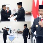 Gubernur Sulawesi Utara, Mayjen TNI (Purn) Yulius Selvanus, SE, melantik Salman Mokoginta sebagai Kepala Dinas Kelautan dan Perikanan serta Jerry Kanalung sebagai Plt Kepala Biro PBJ Setda Sulut, Jumat (13/3/2026). Dalam arahannya, Gubernur menekankan pentingnya amanah, profesionalisme, dan tuntunan spiritual dalam menjalankan tugas.