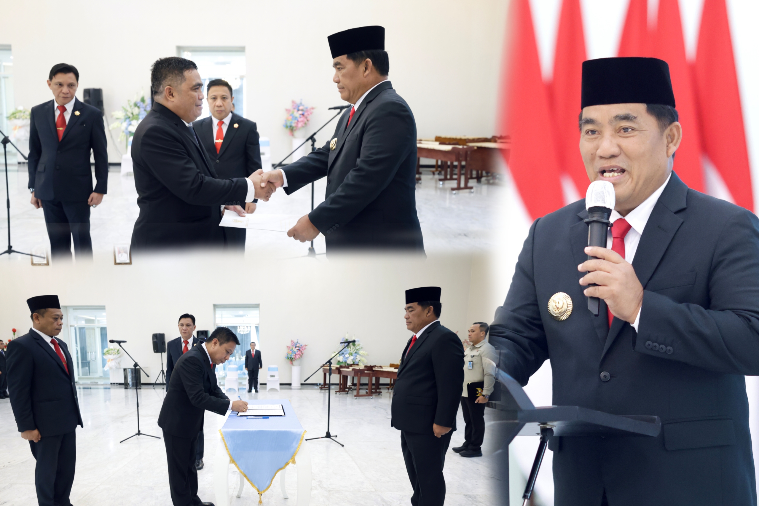 Gubernur Sulawesi Utara, Mayjen TNI (Purn) Yulius Selvanus, SE, melantik Salman Mokoginta sebagai Kepala Dinas Kelautan dan Perikanan serta Jerry Kanalung sebagai Plt Kepala Biro PBJ Setda Sulut, Jumat (13/3/2026). Dalam arahannya, Gubernur menekankan pentingnya amanah, profesionalisme, dan tuntunan spiritual dalam menjalankan tugas.