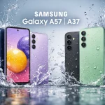 Samsung Galaxy A57 (kiri) dan Galaxy A37 (kanan) resmi diluncurkan dengan peningkatan ketahanan IP68. Kedua ponsel hadir dengan layar Super AMOLED+ 120 Hz, baterai 5.000 mAh, serta dukungan pembaruan sistem operasi jangka panjang.