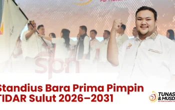Standius Bara Prima Lumbaa resmi menerima pataka dari Ketua Umum TIDAR, Rahayu Saraswati Djojohadikusumo, sebagai simbol estafet kepemimpinan TIDAR Sulut periode 2026–2031 dalam Musda di Manado.