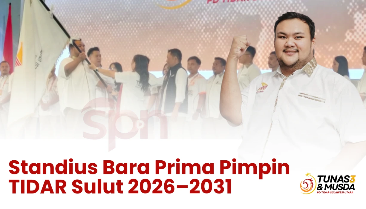 Standius Bara Prima Lumbaa resmi menerima pataka dari Ketua Umum TIDAR, Rahayu Saraswati Djojohadikusumo, sebagai simbol estafet kepemimpinan TIDAR Sulut periode 2026–2031 dalam Musda di Manado.