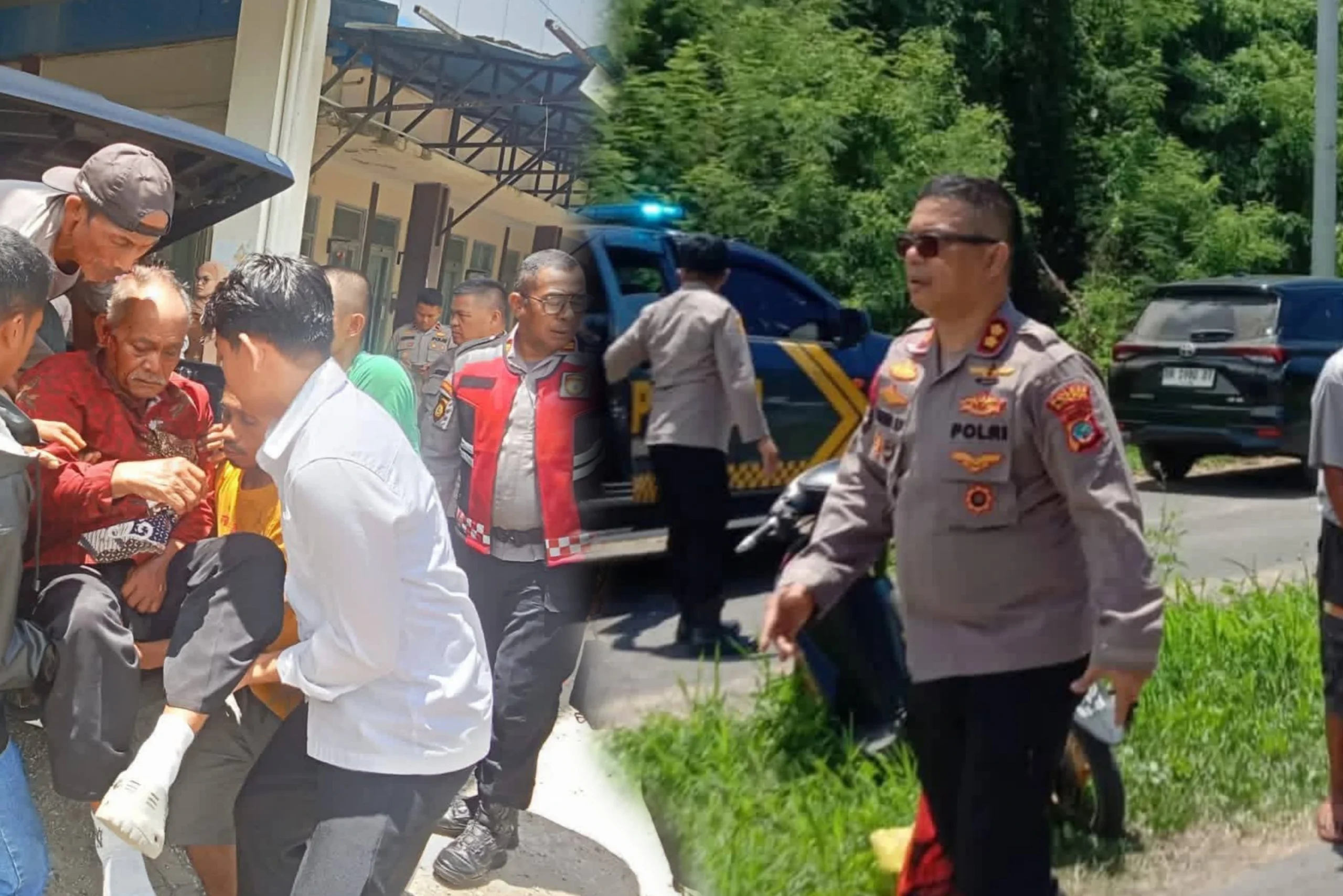 Kapolres Boltim AKBP Golfried Hasiholan Pakpahan bersama personel sigap mengevakuasi korban kecelakaan di Desa Tutuyan II, Senin (6/4/2026). Aksi kemanusiaan ini mendapat apresiasi warga yang menyaksikan langsung di lokasi.
