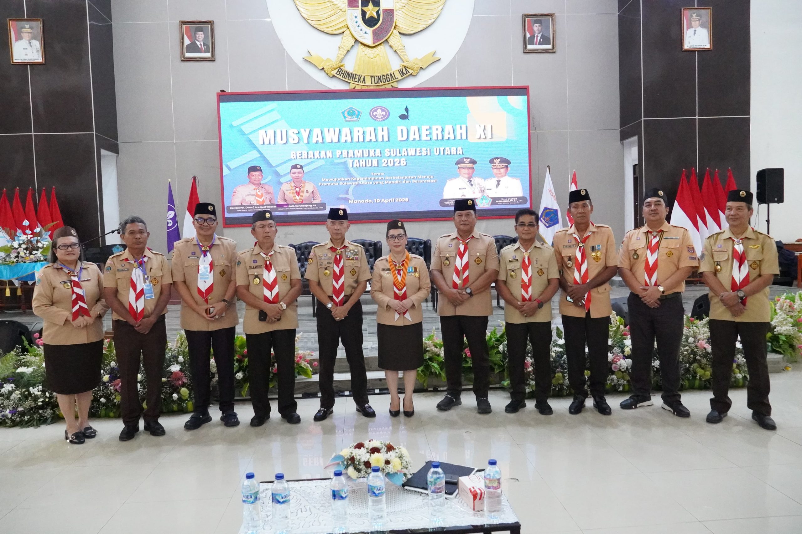 Wakil Bupati Bolsel Deddy Abdul Hamid bersama jajaran pengurus Gerakan Pramuka Sulut menghadiri pembukaan Musda XI di Ruang Mapalus, Kantor Gubernur Sulut, Jumat (10/04/2026).