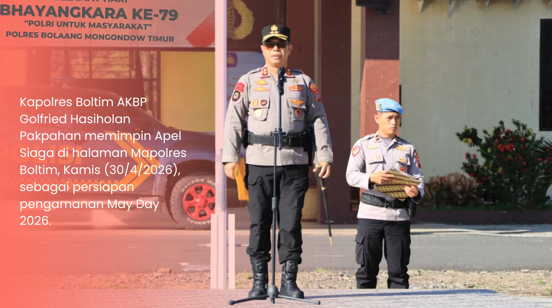 Kapolres Boltim AKBP Golfried Hasiholan Pakpahan memimpin Apel Siaga di halaman Mapolres Boltim, Kamis (30/4/2026), sebagai persiapan pengamanan May Day 2026.