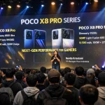 Novita Krisutami, PR Manager Poco Indonesia, memaparkan keunggulan Poco X8 Pro Series dalam acara peluncuran di Jakarta, Kamis (2/4/2026).