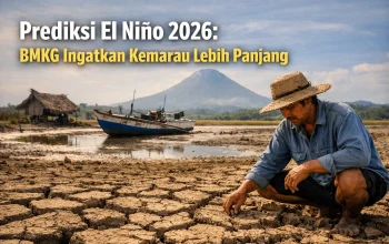 Ilustrasi: Seorang petani di Sulawesi Utara memeriksa tanah yang mulai retak akibat kekeringan, mencerminkan potensi dampak fenomena El Niño 2026 yang diprediksi BMKG akan membuat musim kemarau lebih panjang dan kering dibandingkan rata-rata normal.