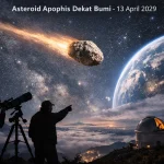 Ilustrasi Dua astronom mengamati langit malam dari puncak observatorium saat asteroid 99942 Apophis melintas dekat Bumi pada 13 April 2029. Fenomena langka ini menjadi momen bersejarah bagi dunia astronomi dan kesempatan emas untuk penelitian antariksa.