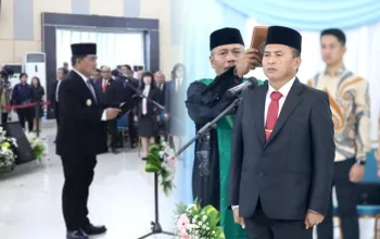 Gubernur Yulius Selvanus Komaling melantik Tahlis Gallang sebagai Sekdaprov Sulut definitif di Aula Mapalus, Senin (4/5/2026).