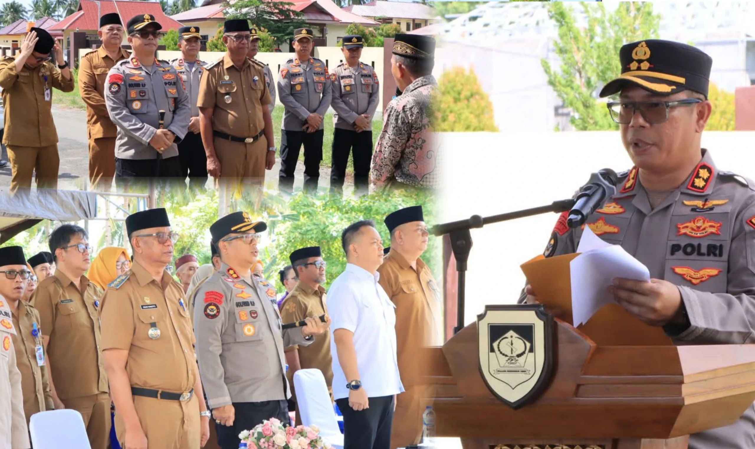 Kapolres Boltim AKBP Golfried Hasiholan Pakpahan, S.H., M.Si memberikan arahan dalam acara peresmian hibah pagar keliling Mako Polres Boltim. Beliau menegaskan bahwa fasilitas ini akan dimanfaatkan secara optimal untuk meningkatkan keamanan dan kualitas pelayanan kepada masyarakat. (Sumber: Humas Polres Boltim)