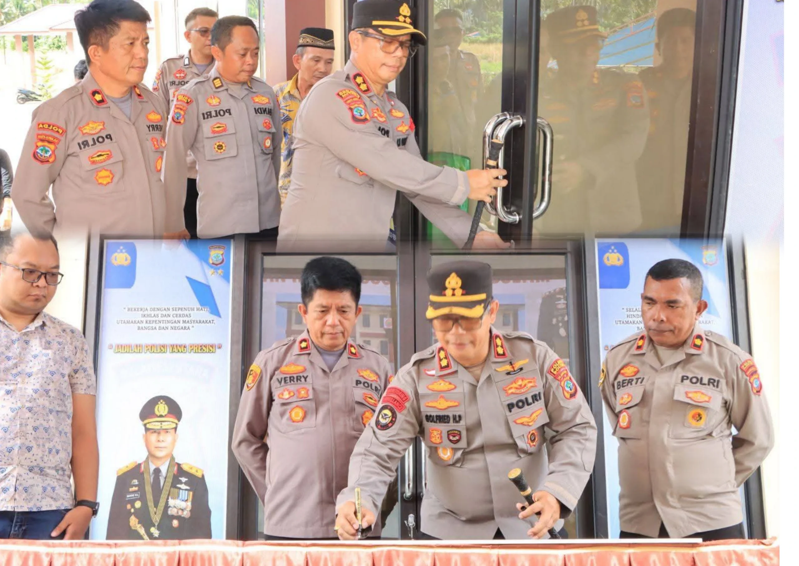 Kapolres Boltim AKBP Golfried Hasiholan Pakpahan menandatangani prasasti peresmian Rumah Dinas dan Rusun modern Polres Boltim di Tutuyan, Selasa (12/5/2026).