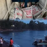 Aparat kepolisian saat mengamankan tempat kejadian perkara (TKP) terdamparnya kapal bermuatan sianida di Sitaro. Foto: Humas Polres Sitaro