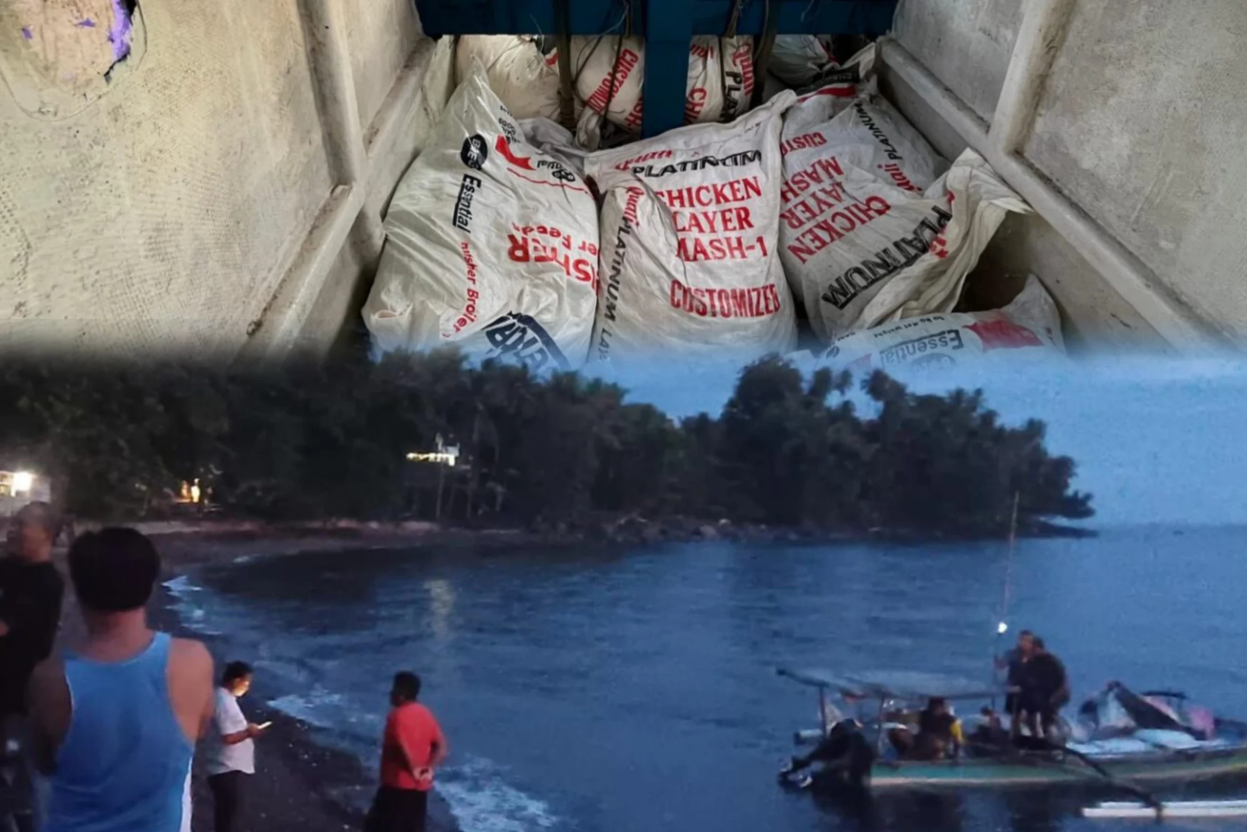 Aparat kepolisian saat mengamankan tempat kejadian perkara (TKP) terdamparnya kapal bermuatan sianida di Sitaro. Foto: Humas Polres Sitaro