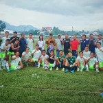 Skuad Amkei Kodim 1303/BM berpose bersama usai menaklukkan Academy Persin 3-0 di laga perdana Grup G Matali Cup V 2026, mendapat apresiasi langsung dari Dandim 1303 Bolmong Letkol Inf. Manashe Lomo.
