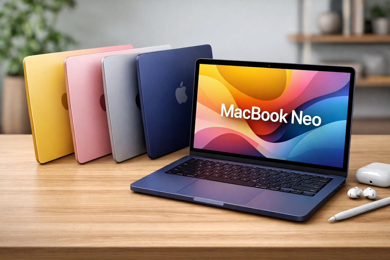 MacBook Neo dalam empat varian warna (citrus, blush, indigo, silver).