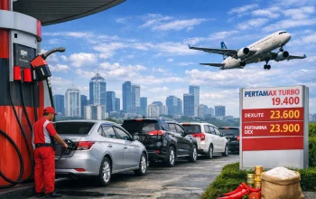 Antrean kendaraan di SPBU Pertamina Jakarta saat penyesuaian harga BBM nonsubsidi, salah satu faktor pendorong inflasi sektor transportasi pada April 2026.