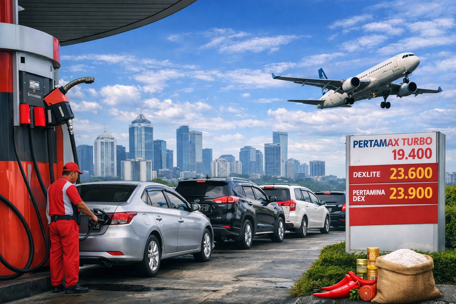 Antrean kendaraan di SPBU Pertamina Jakarta saat penyesuaian harga BBM nonsubsidi, salah satu faktor pendorong inflasi sektor transportasi pada April 2026.