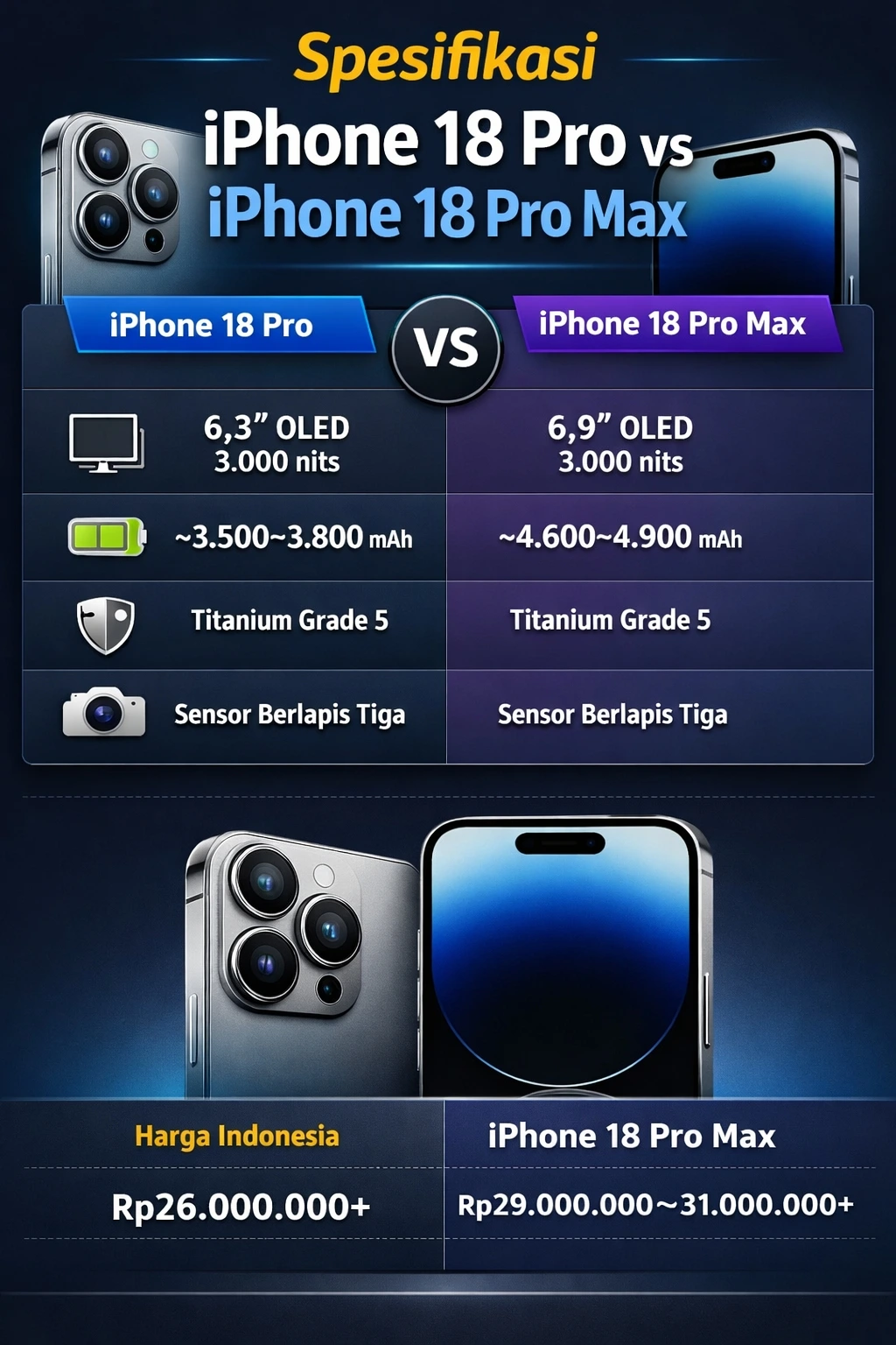 Infografis Perbedaan Harga iPhone 18 Pro dan Max