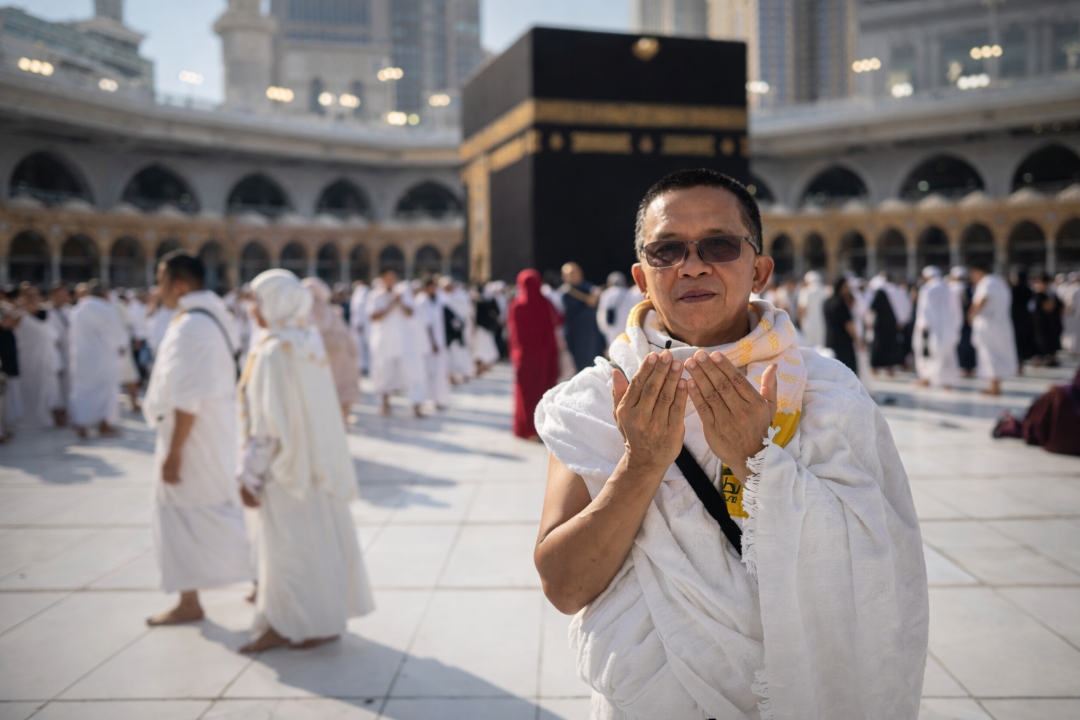 Roni Hamim, Direktur PT Hasil Karya Mandiri (HKM), tampak khusyuk memanjatkan doa di depan Ka'bah saat menunaikan ibadah Umrah ketiganya pada Februari 2026. Momen penuh syukur ini menjadi simbol keseimbangan antara kesuksesan karier dan keteguhan spiritual yang ia jalani.
