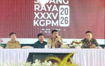 Gubernur Yulius Selvanus saat memberikan sambutan dalam Sidang Raya XXXV KGPM yang berlangsung di Kiawa Resort, Kabupaten Minahasa, Selasa (30/6/2026).