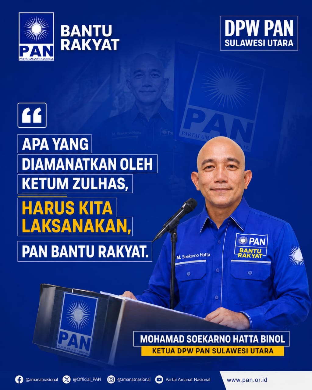 Ketua DPW PAN Sulawesi Utara, Sukarno Hatta Binol, menyampaikan arahan dalam konsolidasi perdana bersama jajaran pengurus dan kader PAN Sulut, Sabtu (6/6/2026). Momentum ini menjadi langkah awal kebangkitan PAN Sulut menuju persiapan Pemilu 2029.