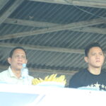 Wali Kota Kotamobagu Weny Gaib didampingi Ketua Askot PSSI Kotamobagu, Michael Bibisa di Tribun Stadion Nunuk Matali, Rabu 15 Juli 2026. Foto: Akba TCW