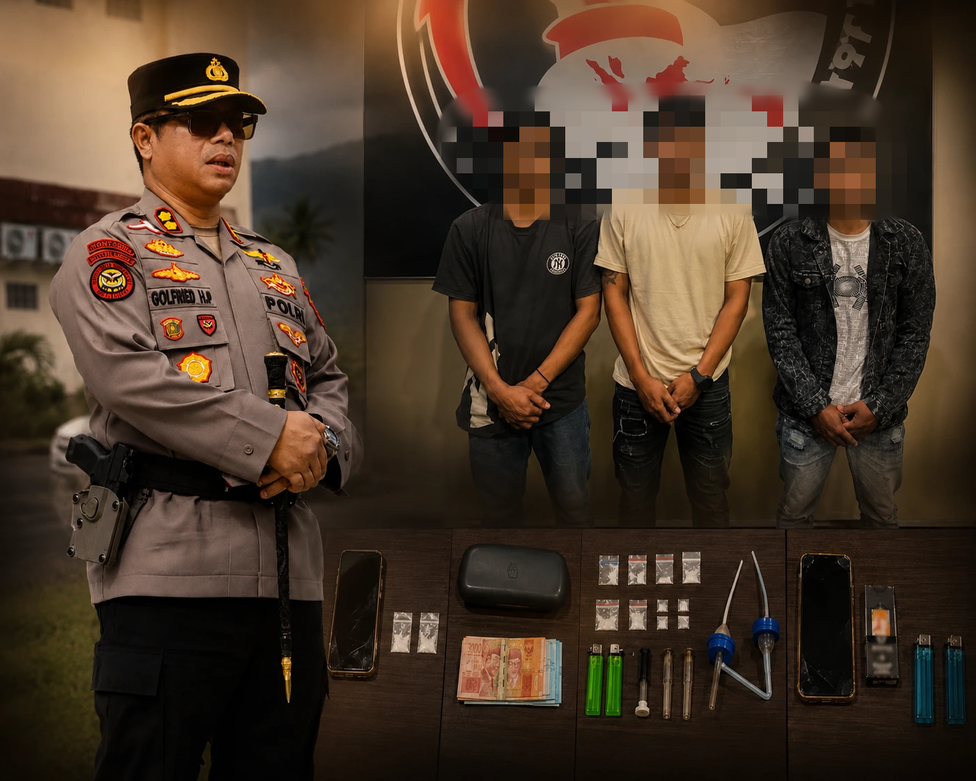 Polres Boltim mengamankan lima pelaku beserta barang bukti sepuluh paket narkotika jenis sabu hasil pengungkapan jaringan lintas daerah.