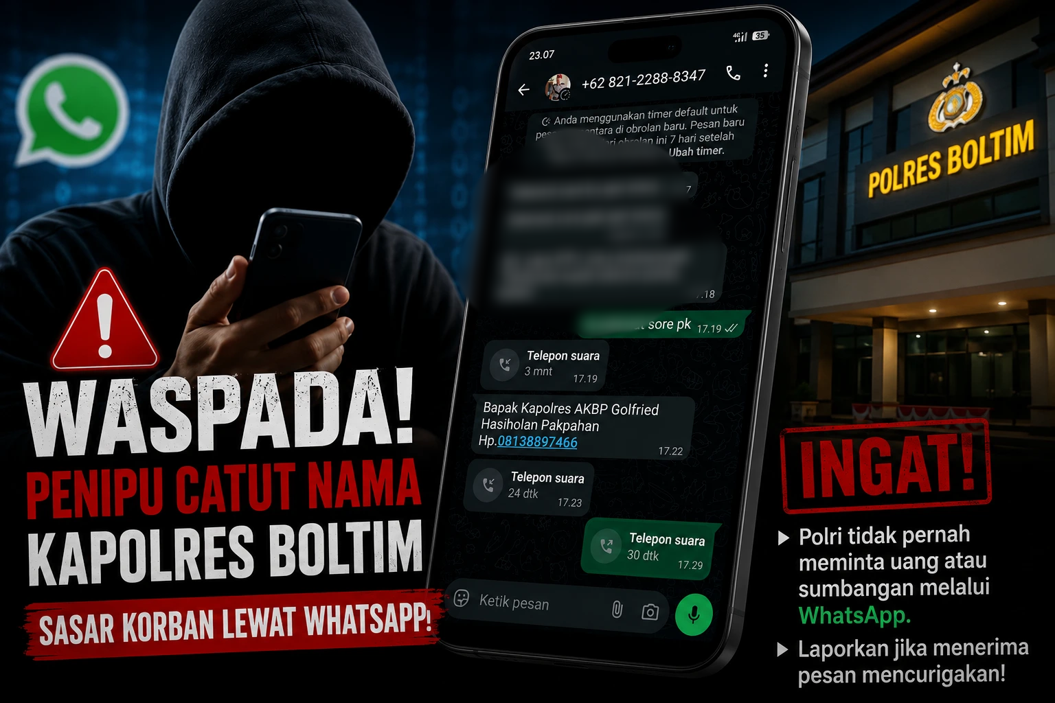 Modus penipuan WhatsApp yang mencatut namanya dan jajaran Polres Boltim.