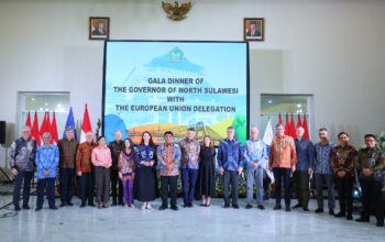 Sambut Uni Eropa, Gubernur Yulius Dorong Konservasi Laut 4 Gubernur Sulut Yulius Selvanus bersama Delegasi Uni Eropa dalam jamuan resmi di Wisma Negara Bumi Beringin, Manado, menegaskan komitmen bersama mendukung pembangunan berkelanjutan berbasis ekonomi biru.
