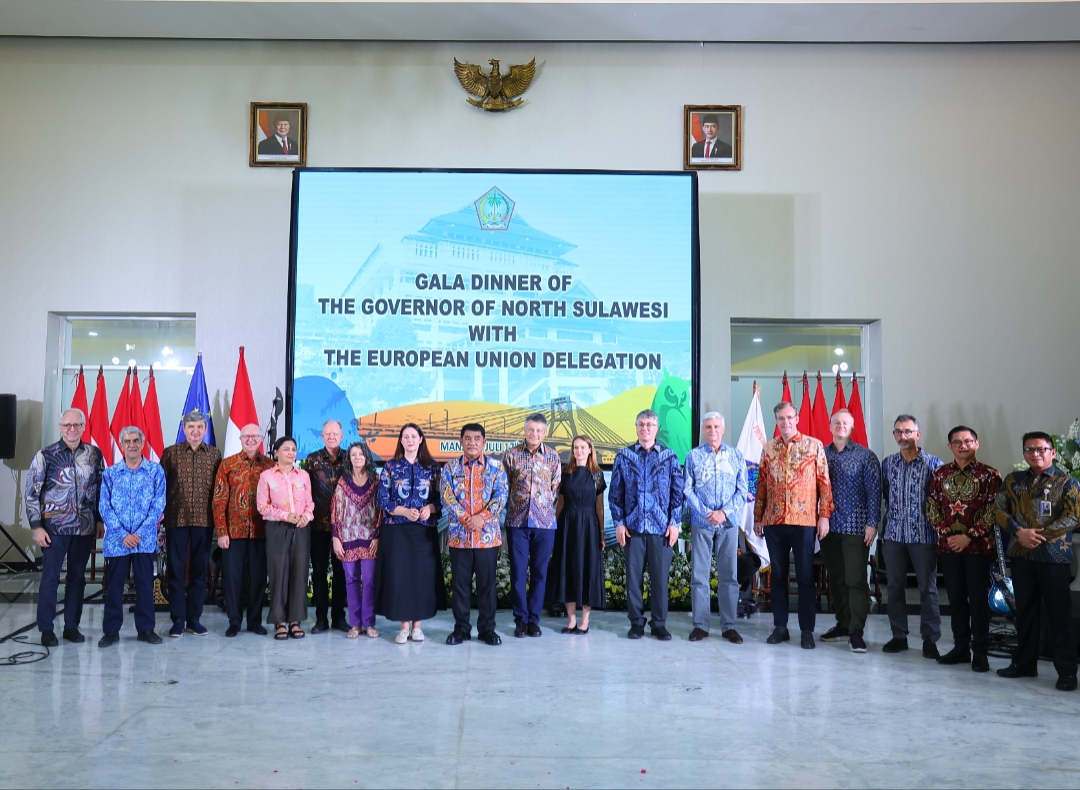 Gubernur Sulut Yulius Selvanus bersama Delegasi Uni Eropa dalam jamuan resmi di Wisma Negara Bumi Beringin, Manado, menegaskan komitmen bersama mendukung pembangunan berkelanjutan berbasis ekonomi biru.