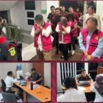 Tersangka korupsi lahan SPBU Talaud digiring petugas Kejari usai penetapan resmi di Manado.