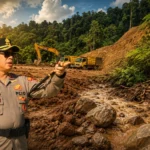 Kolase foto aktivitas PETI di hutan lindung Mintu, Atoga, Boltim. Kapolres Boltim AKBP Golfried Hasiholan Pakpahan menegaskan akan menutup operasi tambang ilegal yang merusak sungai dan mengancam banjir bandang tersebut