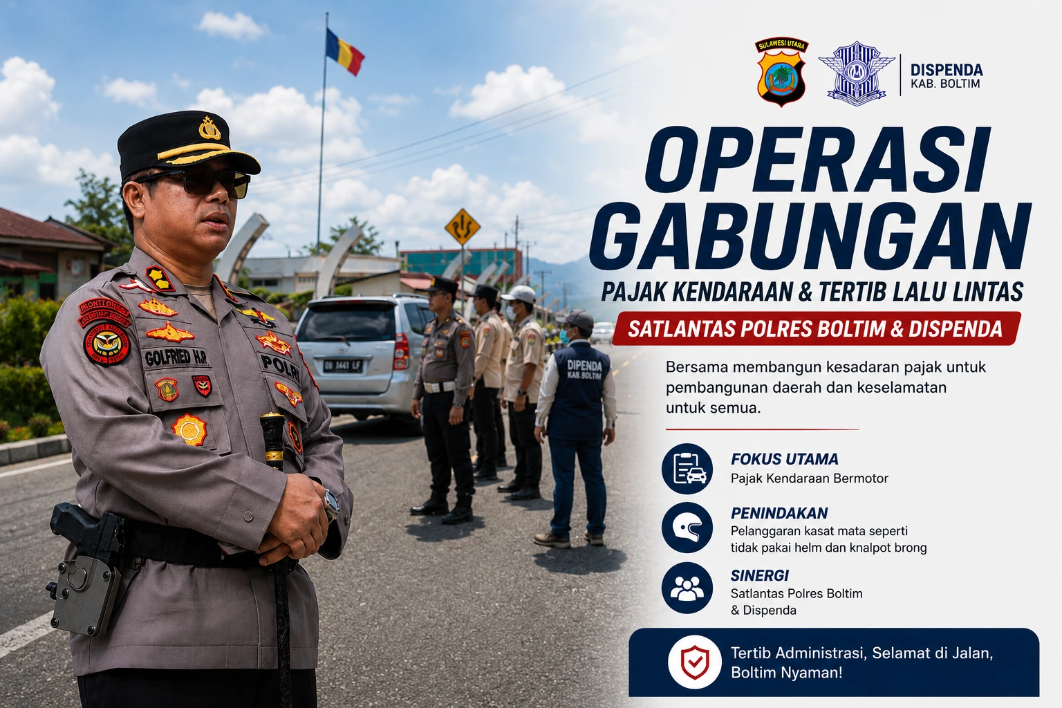 Petugas gabungan dari Satlantas Polres Boltim dan Dispenda saat melakukan pemeriksaan masa berlaku pajak kendaraan bermotor milik pengendara di Desa Moyongkota Baru.