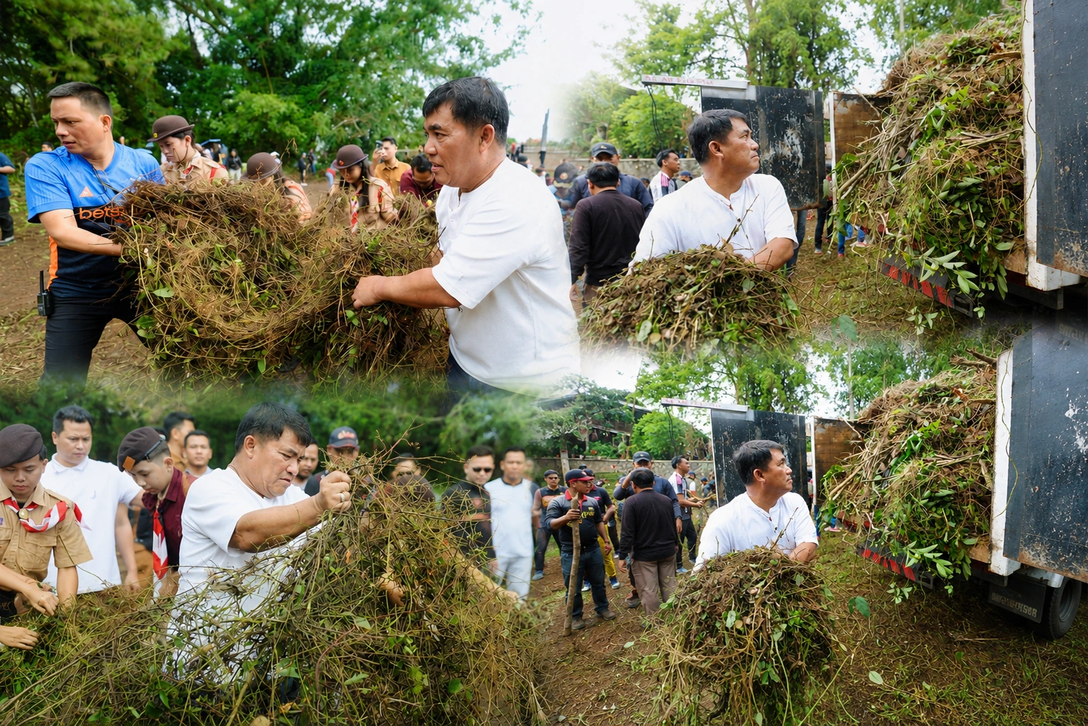 Gubernur Yulius Selvanus turun langsung mengangkut sampah saat kerja bakti di kawasan Fesbudaton, Minahasa, Jumat, 24 Juli 2026. Foto Diskominfo Sulut