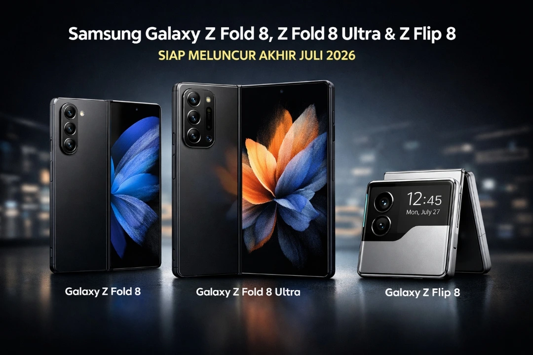 Bocoran lini Samsung Galaxy Z Fold 8, Z Fold 8 Ultra, dan Z Flip 8 siap meluncur akhir Juli 2026.