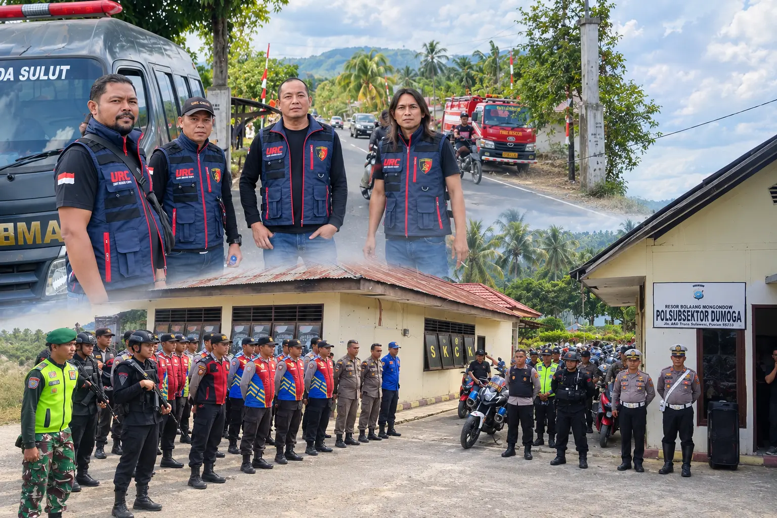 Personel Tim URC Resmob Polres Bolmong bersiaga saat mengikuti patroli show of force jelang Pengucapan Syukur di Dumoga Raya, Sabtu, 22 Agustus 2026. Foto: Resmob Bolmong Raja Bogani