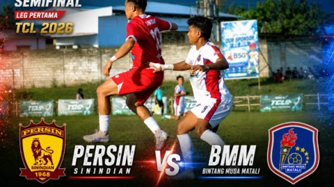 Statistik Persin Sinindian vs Bintang Muda Matali Jelang Semifinal TCL 2026, El Clasico Kotamobagu Sarat Aroma Balas Dendam 9 Pemain Persin Sinindian (jersey merah) berduel dengan pemain Bintang Muda Matali (jersey putih) dalam salah satu pertandingan sebelumnya. Kedua tim kembali bentrok pada leg pertama semifinal Totabuan Champions League (TCL) 2026 di Stadion Nunuk Matali, Minggu, 2 Agustus 2026, dalam laga bertajuk El Clasico Kotamobagu yang dipanaskan rivalitas panjang, misi balas dendam Persin, serta perbandingan statistik impresif kedua tim sepanjang babak enam besar.
