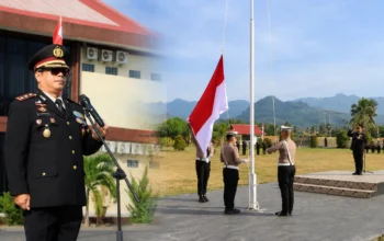Kapolres Boltim AKBP Golfried Hasiholan bertindak sebagai Inspektur Upacara HUT ke-81 Kemerdekaan RI di halaman Polres Boltim, Senin, 17 Agustus 2026. Foto: Humas Polres Boltim