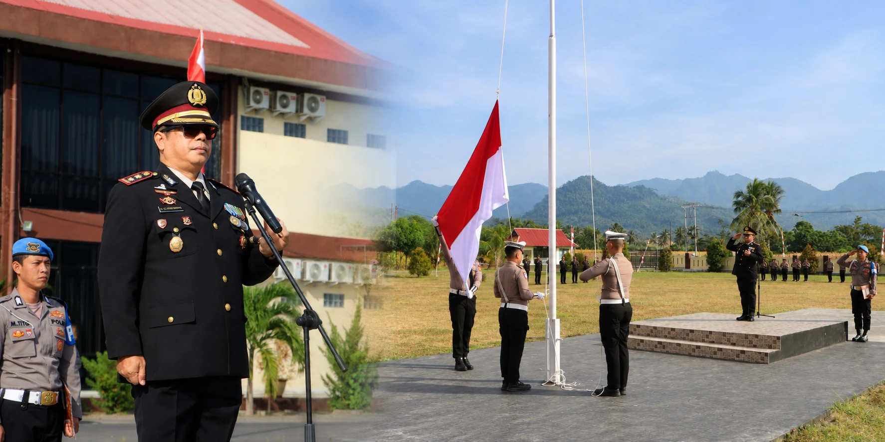 Kapolres Boltim AKBP Golfried Hasiholan bertindak sebagai Inspektur Upacara HUT ke-81 Kemerdekaan RI di halaman Polres Boltim, Senin, 17 Agustus 2026. Foto: Humas Polres Boltim