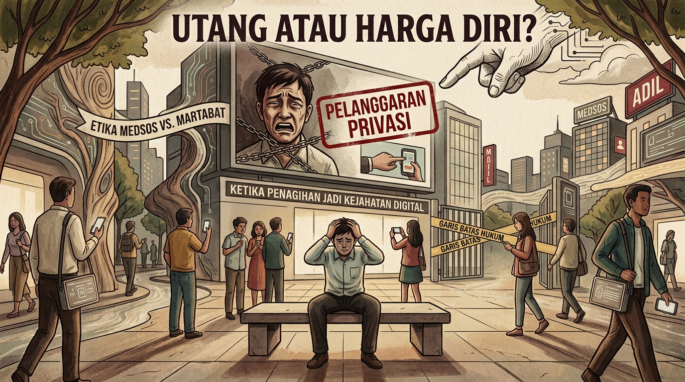 Ilustrasi: Utang atau Harga Diri? Mengubah sengketa finansial menjadi penghakiman publik di ruang digital adalah tindakan main hakim sendiri yang memunculkan dampak psikologis permanen bagi korban.